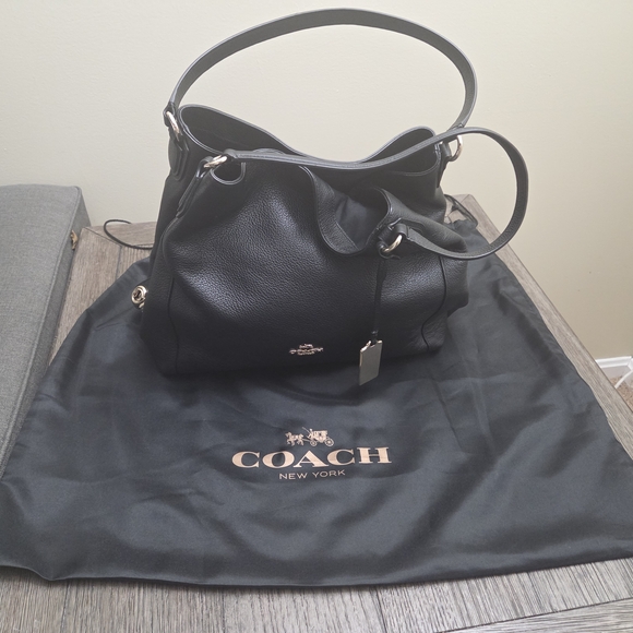 Coach Edie Leather Shoulder Bag - Black - Picture 3 of 7